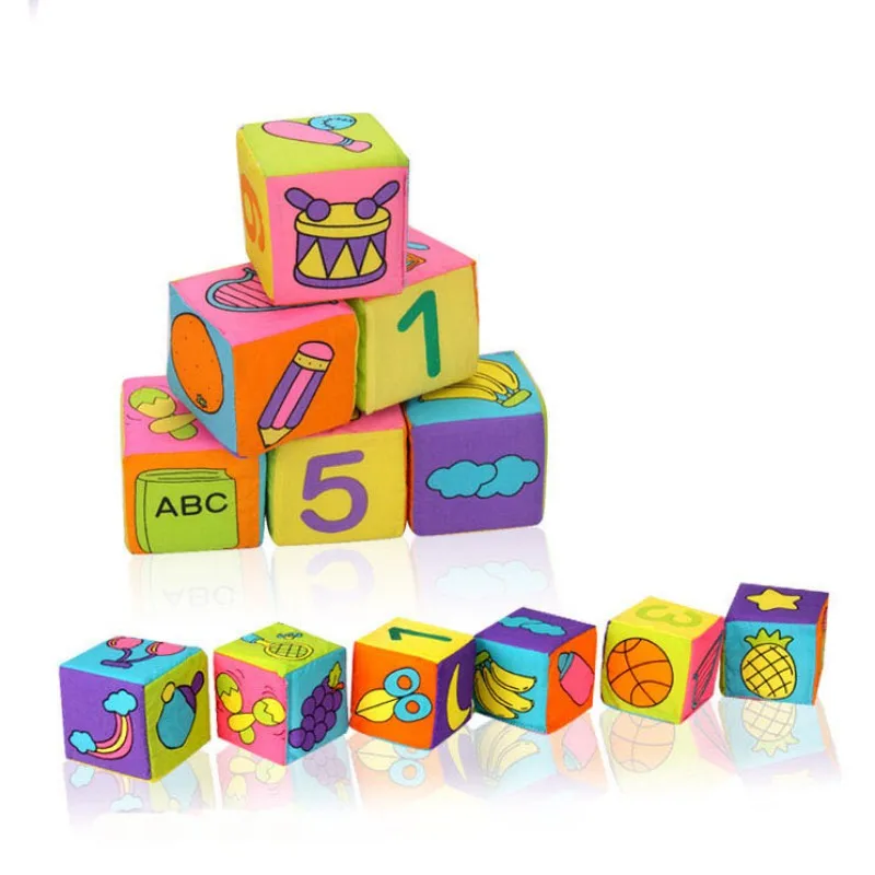 

Early Educational 6Pcs Fabric Blocks Set of Cloth Cube Multifunctional Preschool Toys Cloth building blocks Baby rattle toy Soft