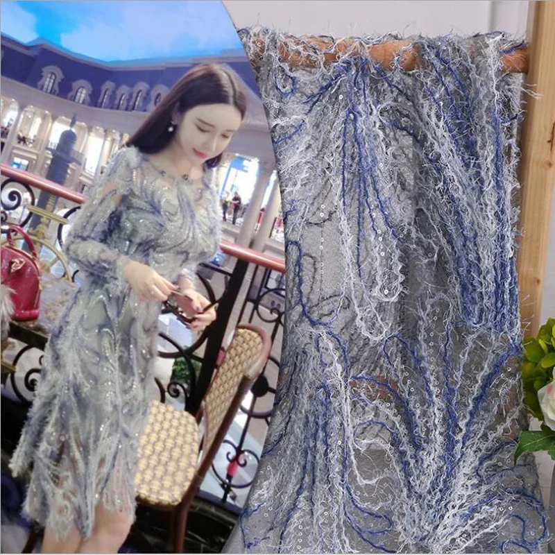 

Hairy Rope Sequin Mesh Embroidery African Lace Fabric For Beautiful Dressing Fashion Patchwork Tissu au Metre Pour Habillement