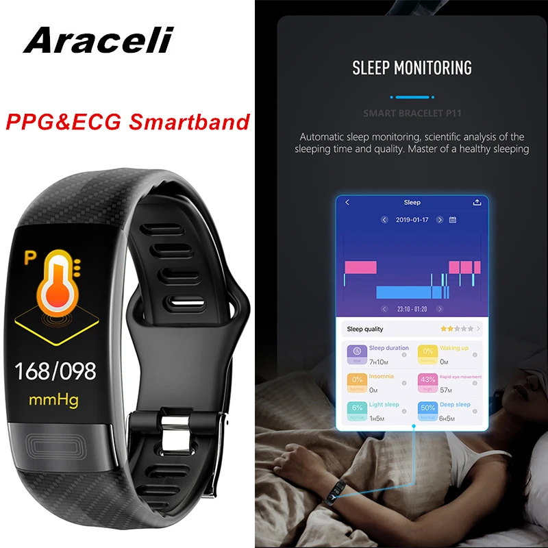 

2019 PPG ECG Smart Bracelet Men Woman Blood Oxygen Blood Pressure Smart Wristband Fitness Tracker Smart Band Pulsera Inteligente
