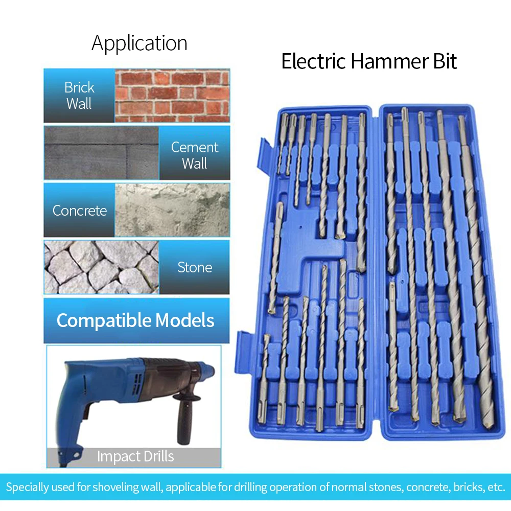 20 шт. SDS Plus роторные сверла, электрический молоток, набор сверл для бетонной кладки, универсальный набор инструментов, ремонтные комплекты, пазовые инструменты
