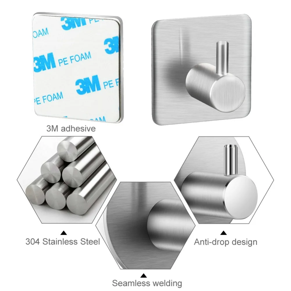 4 قطعة/الحزمة 3 M الذاتي لاصق الفولاذ المقاوم للصدأ السنانير قبعة مفتاح رف الحمام منشفة مطبخ حمالة تعليق جدارية أصحاب المنزل التخزين المنظم