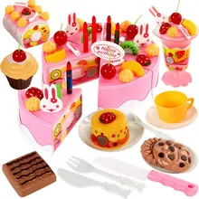 75 шт. DIY ролевые игры фруктовая резка торт на день рождения кухня игрушки набор еда Juguete игрушка розовый синий подарок для девочек Дети