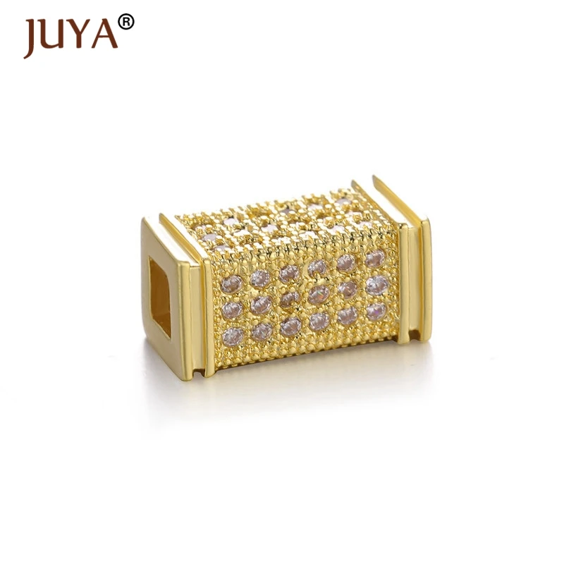 

Fashion Letter Designed Gold Rose Gold Silver Square Curved Long Tube Beads For Jewellery Making Copper Inlaid Cubic Zirconia