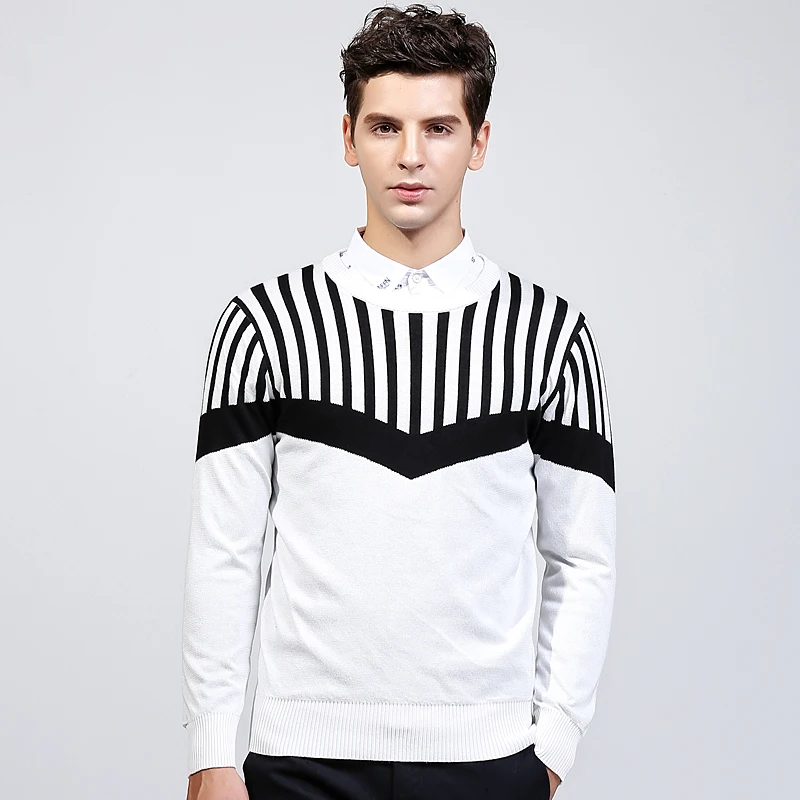 White Cou O Aismz Mâle Hombre Tricoté Automne Suéter Vêtements Az az Rayé ms922 Hiver Pull Hommes 2018 Homme Chaud Chandail Black ms922 Mince Fit zzrwqg8