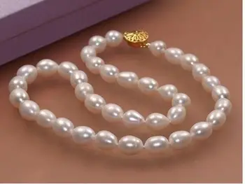 

Women Gift Freshwater 7-8mm Genuine Natural Rice White Akoya Cultured Pearl ok GP Clasp Necklace