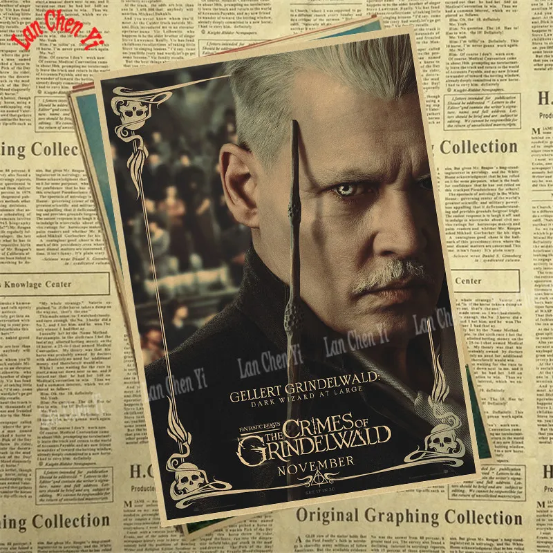 Фантастические звери: плакат из крафт-бумаги "The Crime of Grindelwald" для украшения дома, декоративная печать на стену - Цвет: Тёмно-синий