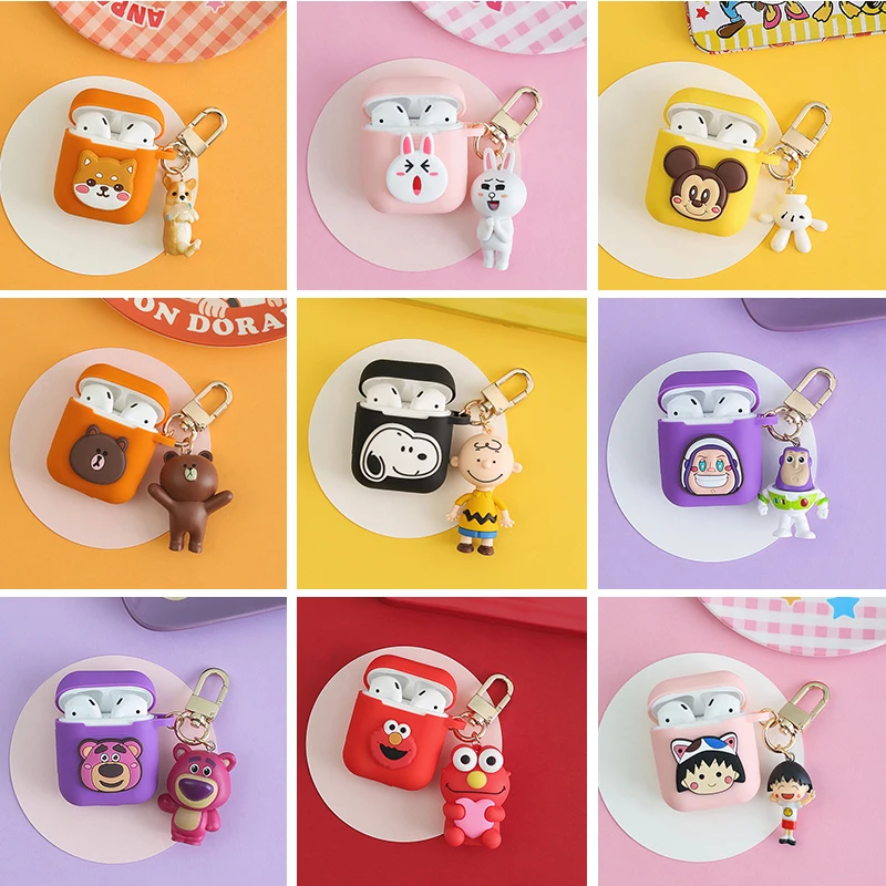 

Cute Cartoon Decorative Silicone Case for Apple Airpods Case Protector Accessories Bluetooth Earphone Protective Cover Key Ring