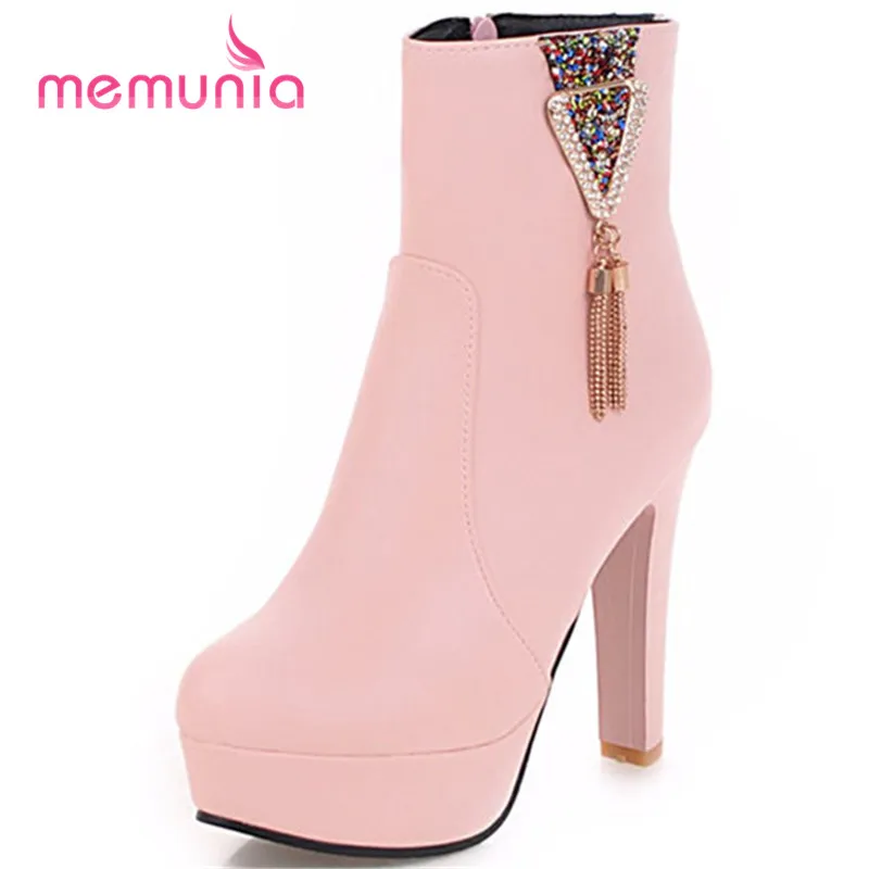 

MEMUNIA new arrive 2020 sexy super high heel boots autumn winter ankle boots for women high quality pu leather boots size 34-43
