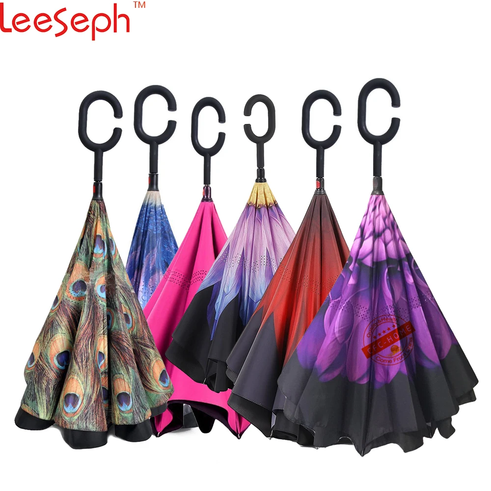 

Windproof Reverse Closing Double Layer Inverted Umbrella and Inside Out Upside Down Rain Protection Travel Umbrella