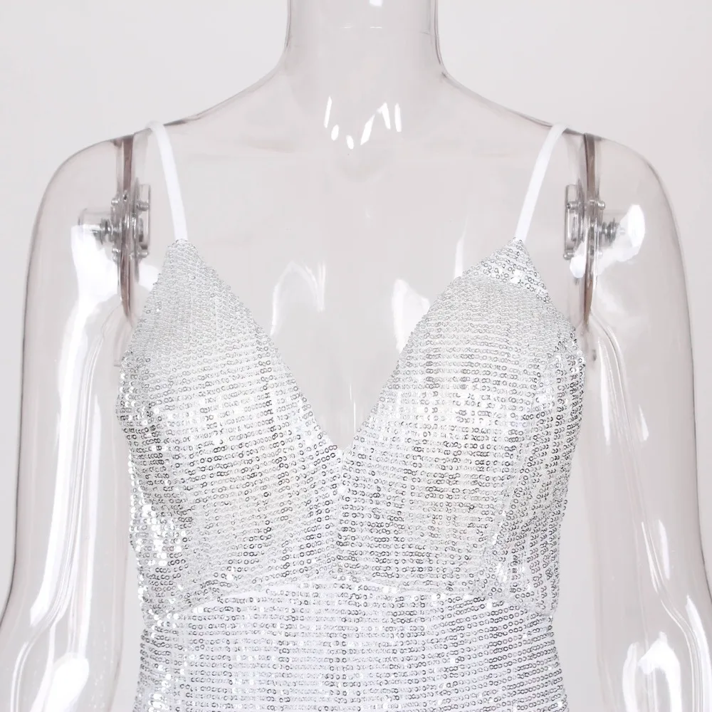 XL XXL сексуальные V-образный вырез Серебряный Платье с блестками платье русалки эластичныйплатье для вечеринкибез спинки длина пола безрукавный длинное платье