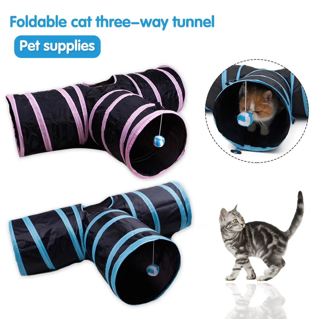 Funny Pet Cat Tunnel Play Tubes Balls Collapsible Crinkle Kitten Toys Puppy Ferrets Rabbit Play