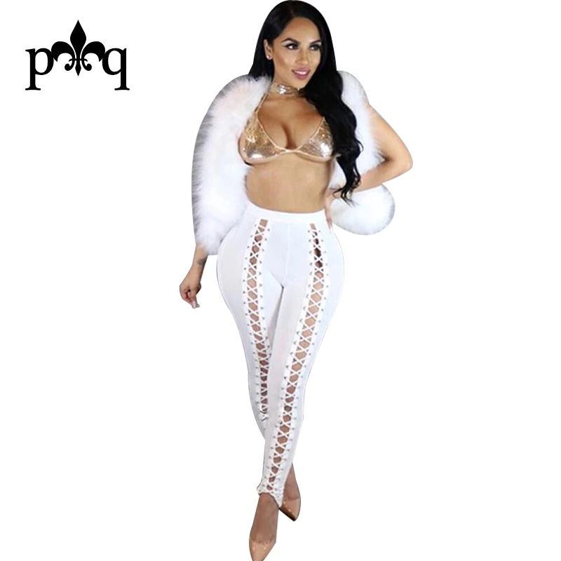 White Hollow Design High Waisted Leggings
