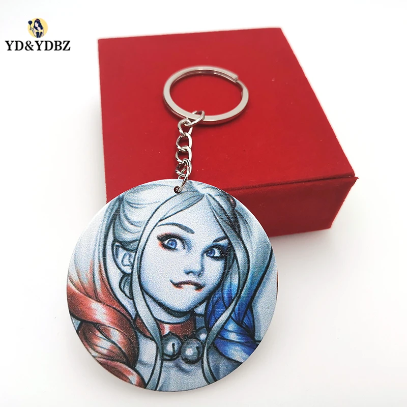 

YD&YDBZ Harley Quinn Series Round Pendants Keychain Ladies Handbag Pendant Keychain Trendy Pendant Key Ring Festival Gift
