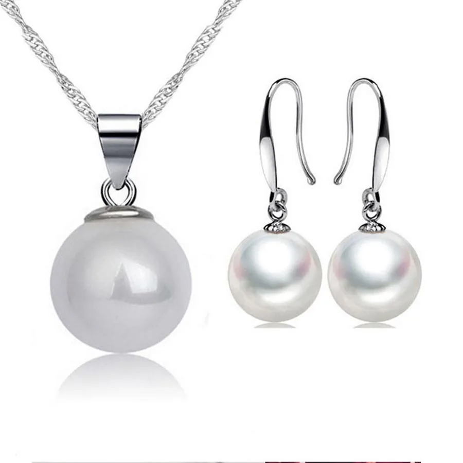 

Fashion Costume 12mm Pearl Jewelry Sets Wedding Jewellery Classic Imitation Pearl Silver Plated Clear Crystal Elegant Party Gift