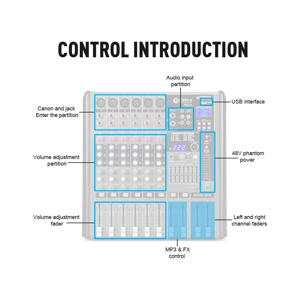 Профессиональный Debra Audio PRO 6 каналов с 256 DSP звуковые эффекты Bluetooth студийный микшер аудио-DJ звуковой контроллер Interf