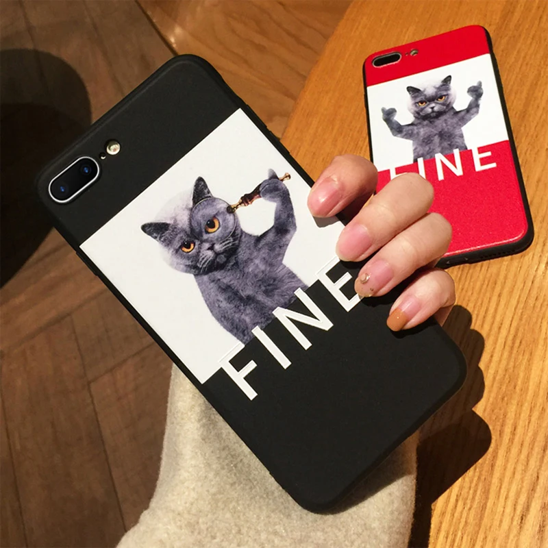 

3D Emboss Cover For iPhone 7 Plus For iPhone 8 6 6S Plus 9 10 5 5S SE Cute Cat Cover For iPhone X XS Max XR Matte Back Case Capa