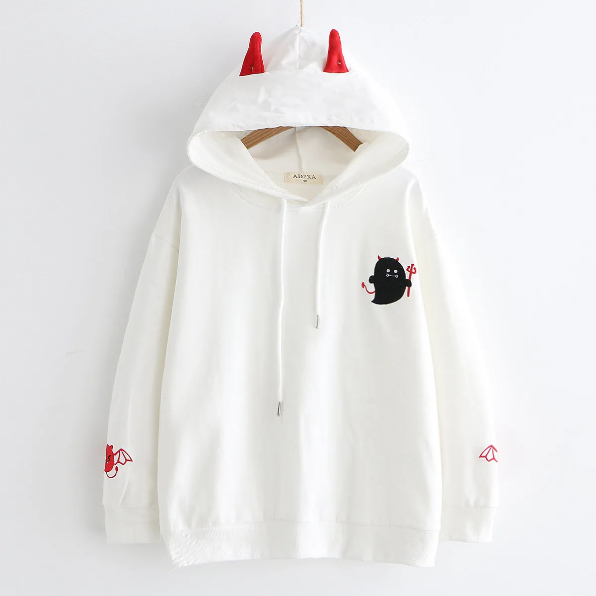 

Spring Autumn Sweet Style Embroidery Hoodies Women Casual Fresh Drop Shoulder Antlers Hooded Sweatshirt Student Cute Cartoon Top