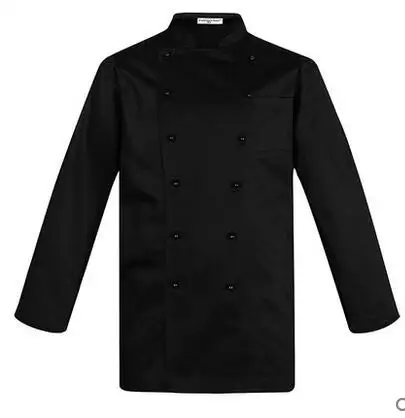 Высочайшее качество кулинарной костюм с длинными рукавами рабочая одежда Стенд воротник двубортный шеф-повара отеля форма полиэстер хлопок готовить куртка - Цвет: black button