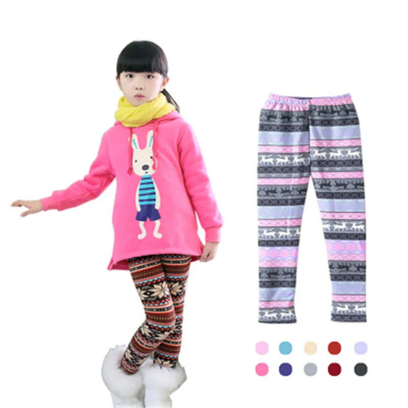 

fun orange Baby Kids Children Printing Flower Toddler Girls Winter Warm Plus Velvet Pants Baby Girl thicken Leggings For 3-11Y