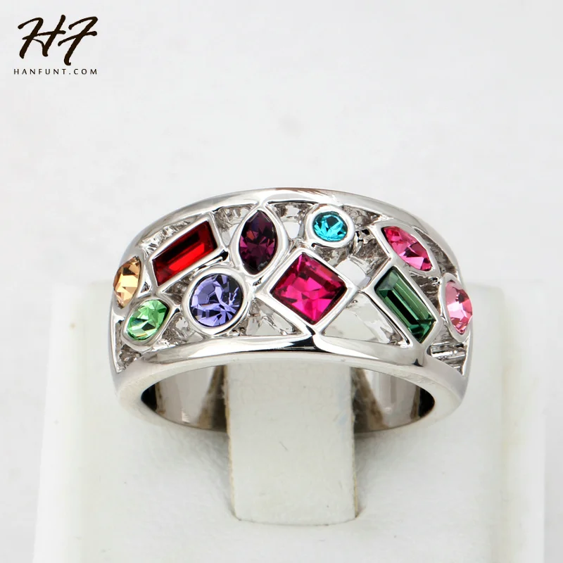 Top Quality Multicolor Crystal Ring Silver Color Austrian