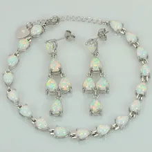 Белый в форме капли воды огненный опал 925 пробы серебряный браслет с серьгами для женщин JSET17120702