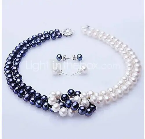 

Free Shipping >>>>> double strands8-9mm new design south sea black white pearl necklace earrings