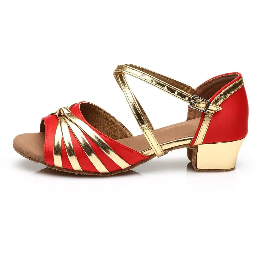 Высококачественные латинские танцевальные туфли для женщин/девочек/детей/детская обувь/бальные туфли/Танго босоножки женские 17-25 см - Цвет: Red