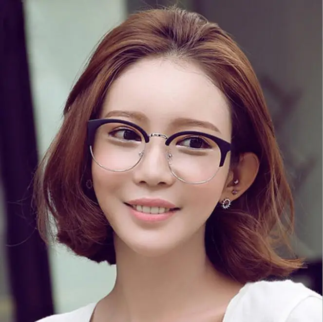 

Cat Eye Computer Goggle Semi-rim Half Frame Women Vintage Eyeglasses Frame Retro Oval Frames Clear Lens Oculos Decorative Mirror