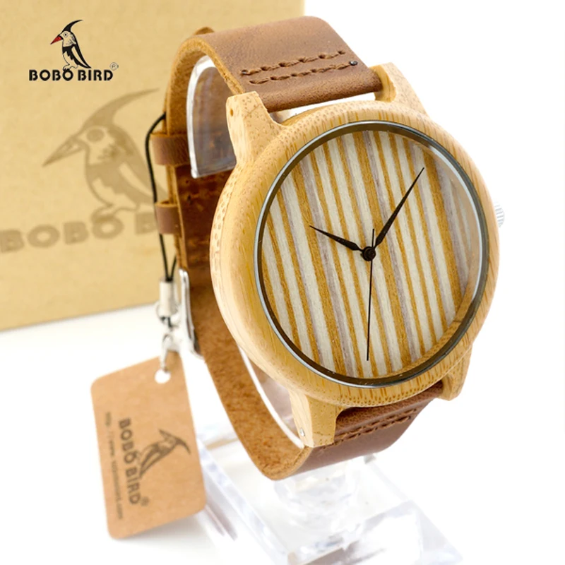 BOBO BIRD Top Luxury Men Watches Genuine Leather Band Bamboo Wristwatch for Men and Women Wood as Gifts relogio masculino C-A21
