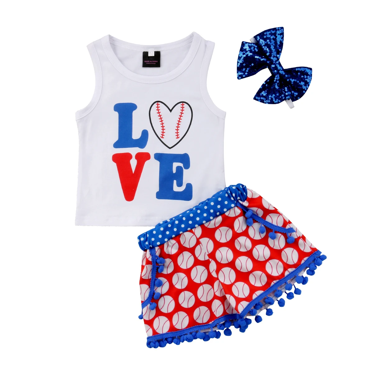 Boutique 4th of July Girls Outfit 12m 18m Jeweled Ribbon Blouse shirt shorts