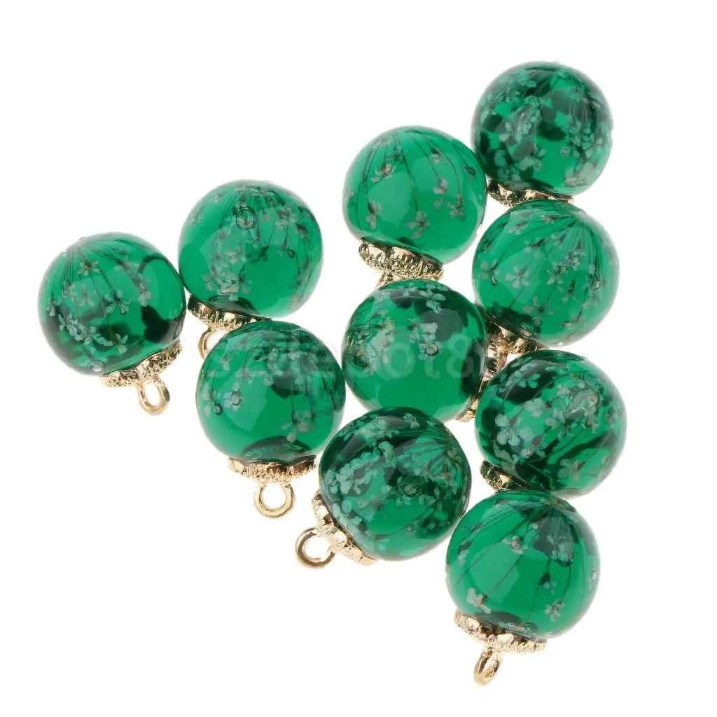 10pcs Dried Flower Glass Ball Pendant with Flower Cap DIY Earring Dangle Craft Findings Loose Beads