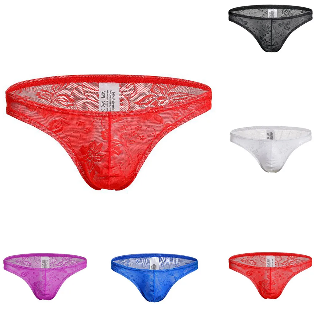 

New Men Lingerie Floral Lace Open Butt See-through Bikini Briefs Underwear Underpants Wetlook Briefs Panties for Sexy Intimates