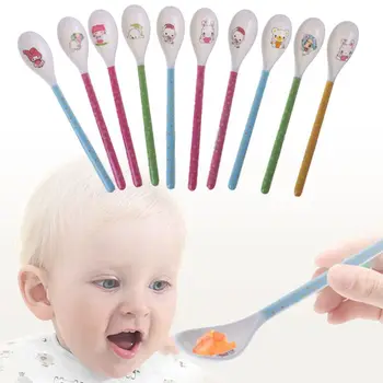 

Baby Spoon Long Handle Feeding Newborn Infant Cartoon Food Grade Dishes Cutlery Spoons Safe Non Toxic Accessories