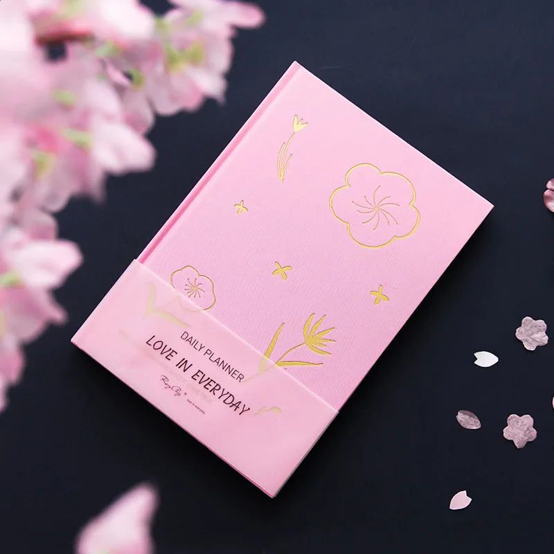 

Pink Sakura Golden Printed Fashion Hardcover Diary Lined Paper Book 120 Sheets A5