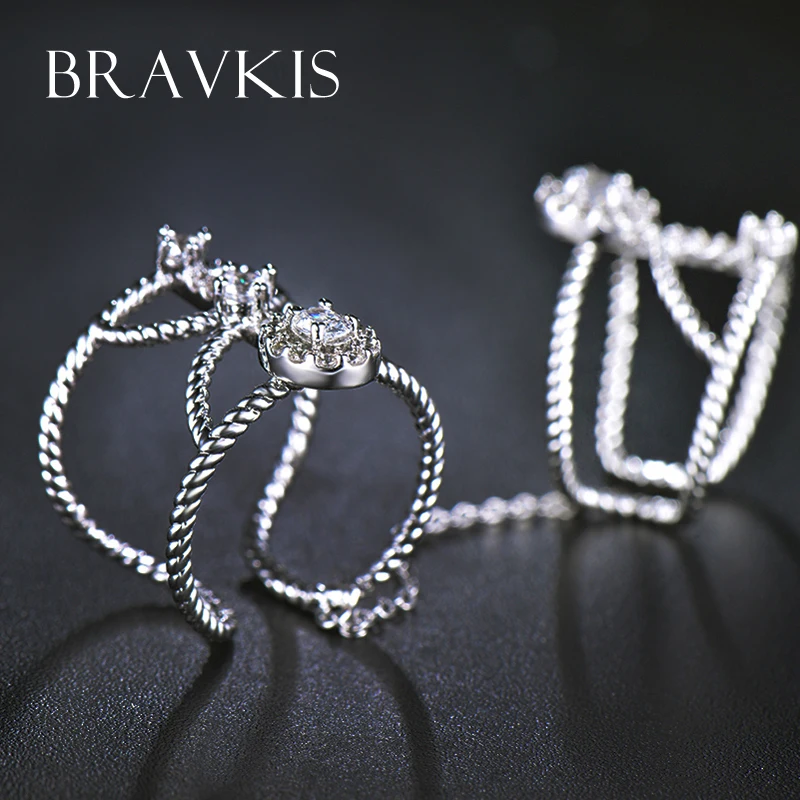 Женские полные кольца на палец BRAVEKISS с цепочкой открытые колечки из кубического