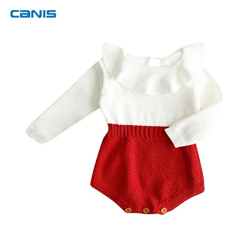 0 24M Newborn Baby Girls Wool Knitting Patchwork Jumpsuit Bodysuit Warm