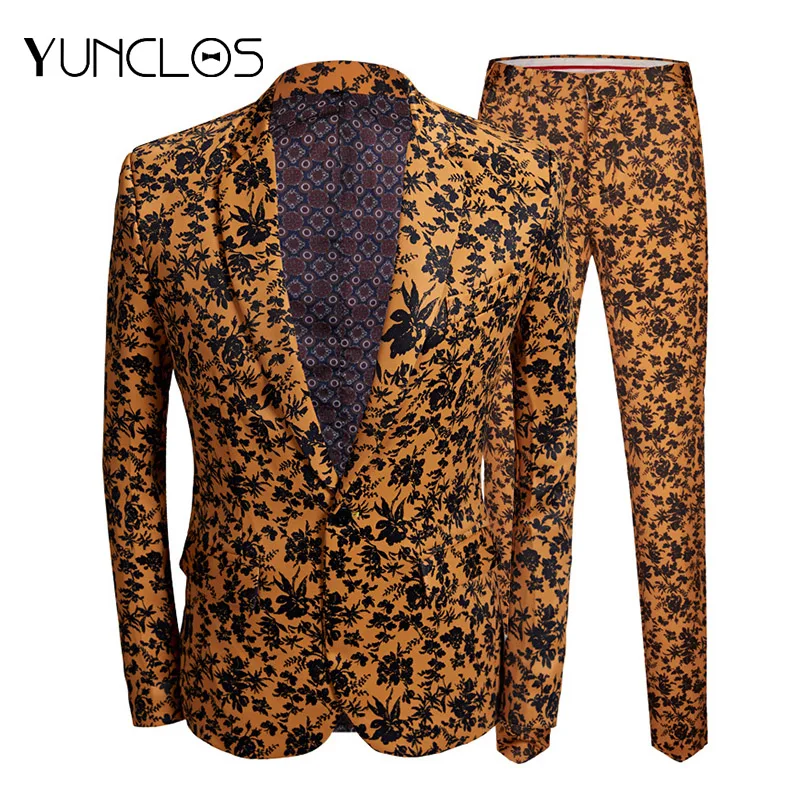 

YUNCLOS New Fashion Men's Suits Slim Fit Party Suits 2 Pieces Jacket & Pant Prom Suits Men Formal Performance Printed Suits