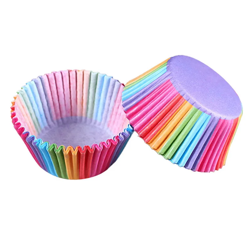 Hifuar 50Pcs/set Disposable Paper Cake Decoration Tool Mold Tulip Flower Chocolate Cupcake Wrapper Baking Muffin Paper Liner - Цвет: 100pcs rainbowA