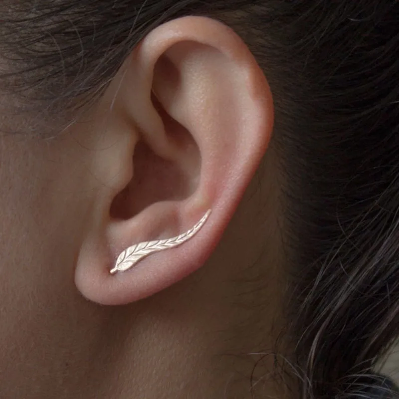 

earrings 2 Pairs Women Fashion Jewelry Girl Silver Gold color Ear Sweep Wrap Lady Ear Climber Leafs Ear Stud Earrings