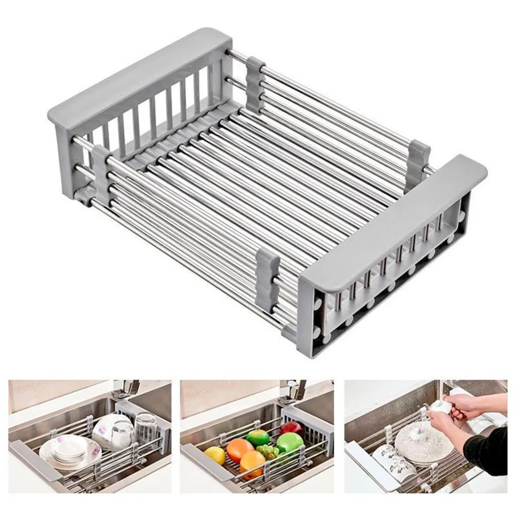 

2019 Rack Drain Basket Stainless Steel Telescopic Sink Dish Drainers For Kitchen Drain Shelf Installation Kitchen Holder