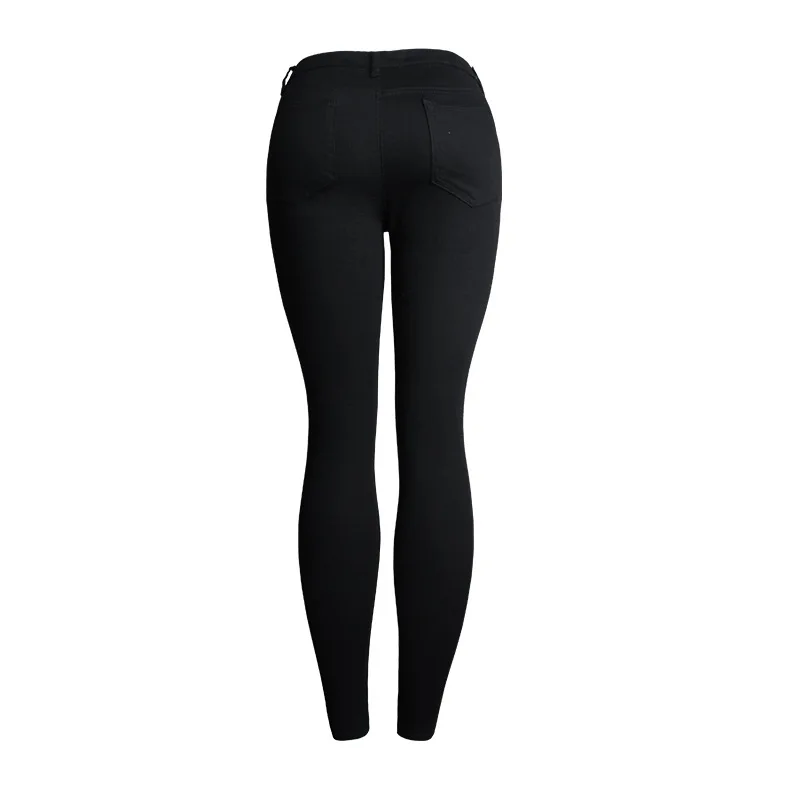 Черные джинсы Для женщин модные сапоги выше колена рваные узкие джинсы карандаш полный Длина одноцветное эластичный деним Высокая Талия пикантные женские джинсы