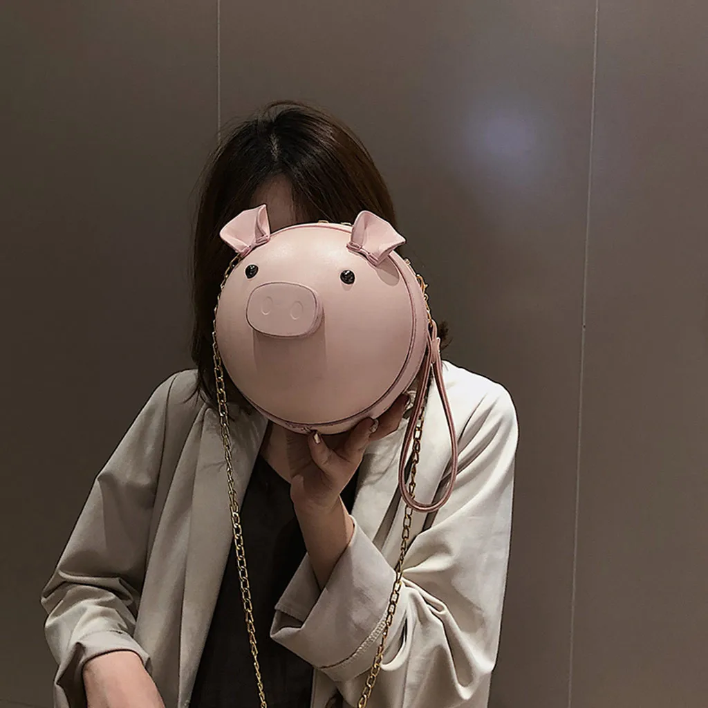 

Harajuku Cute Mini 3D Pig Bags Women Messenger Bag Chain Crossbody Bag Wrist Bag Small Round Handbags Party Clutch Purse#G1