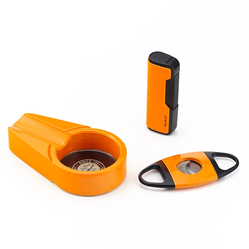 

JiFeng Metal TORCH JET FLAME CIGAR CIGARETTE LIGHTER Cutter Ashtray Set
