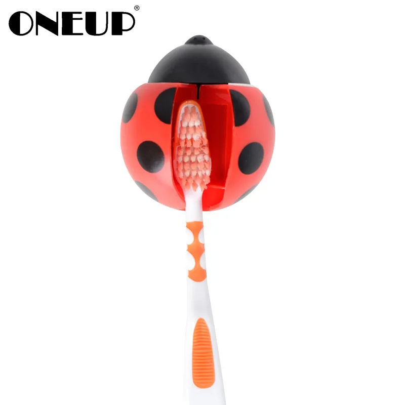 

ONEUP Cute Bathroom accessories Set Kid Ladybug Wall Mounted Toothbrush Holder Cartoon Animal toothbrush Holder With Suction Cup
