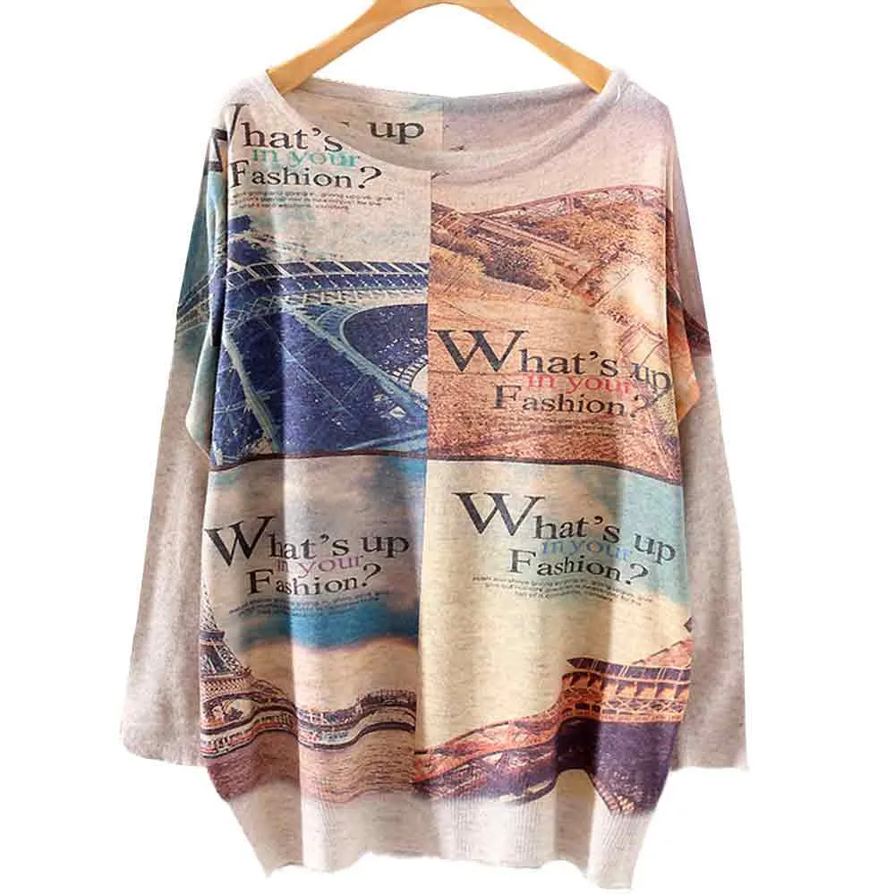

Christmas Sweater Women Batwing Long Sleeve Print Loose Knitted Sweater Knitwear Autumn Winter Clothes Pullover Jumper sueter