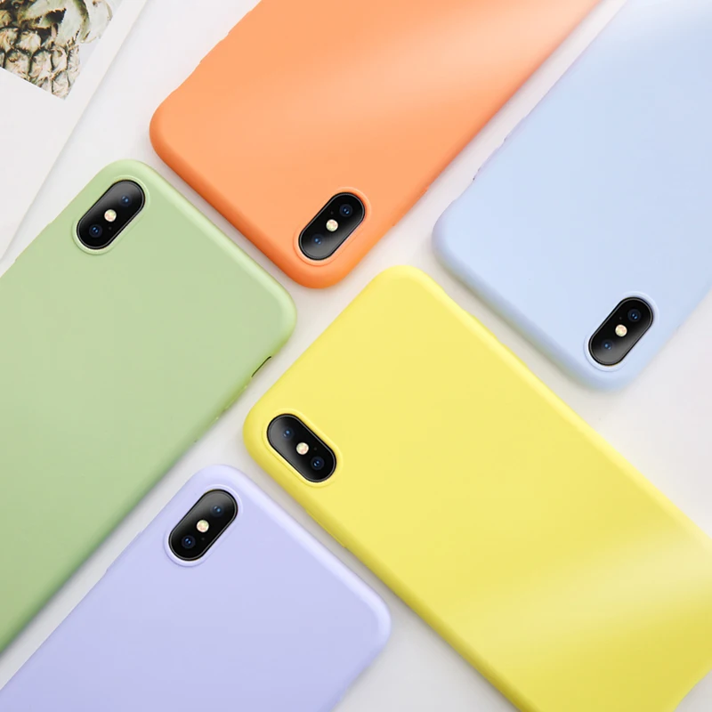 

NEW Simple Solid Color Silicone Phone Case For iPhone 6 6s 7 8 Plus Cute Candy Color Soft Back Cover For iPhone XS Max X XR Case