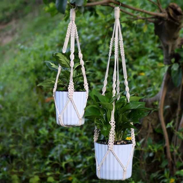 WITUSE Handmade Natural Cotton Cord Plant Hanger Hanging Basket Pot Holder With Ring S/M/L Macrame Rope Flowerpot Holder String