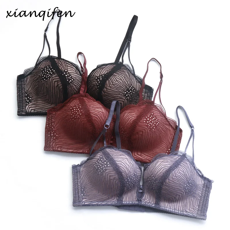 

Xianqifen 2019 Super Push Up Bras for Women AB small cup Sexy Lace Intimates Bralette Wireless brassiere girls Gether underwear