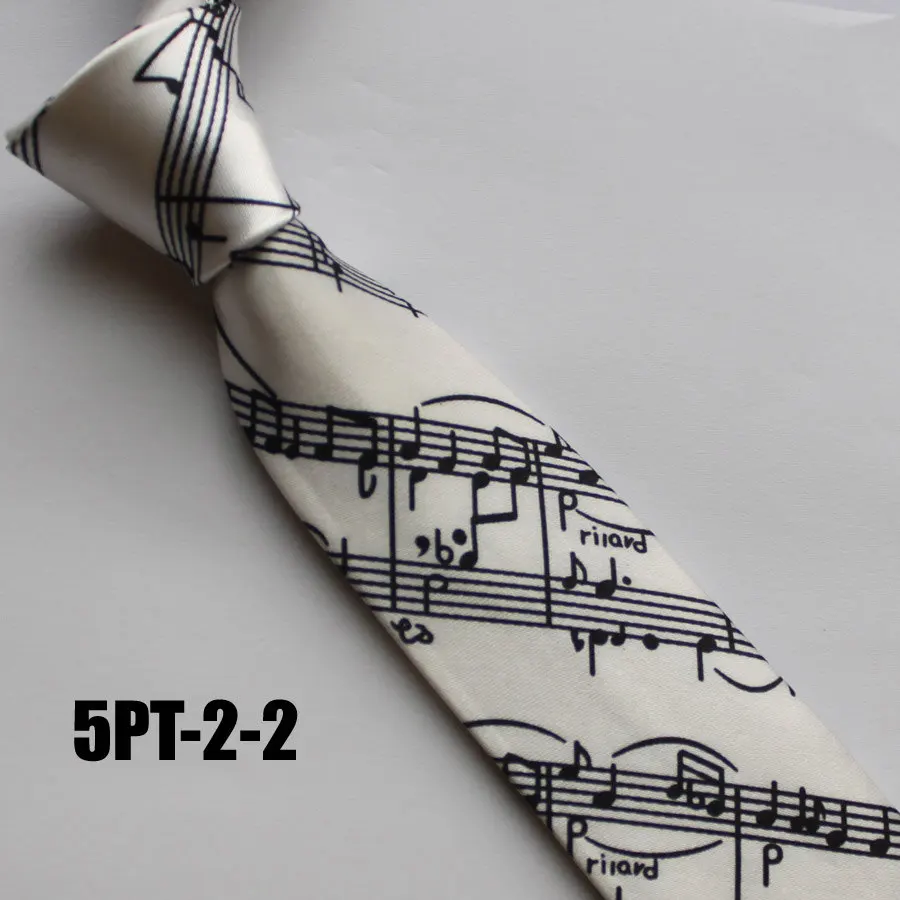 

5cm Men Popular Casual Narrow Ties Fashion Rayon Printed Necktie White with Black Music Score Gravata for Musician