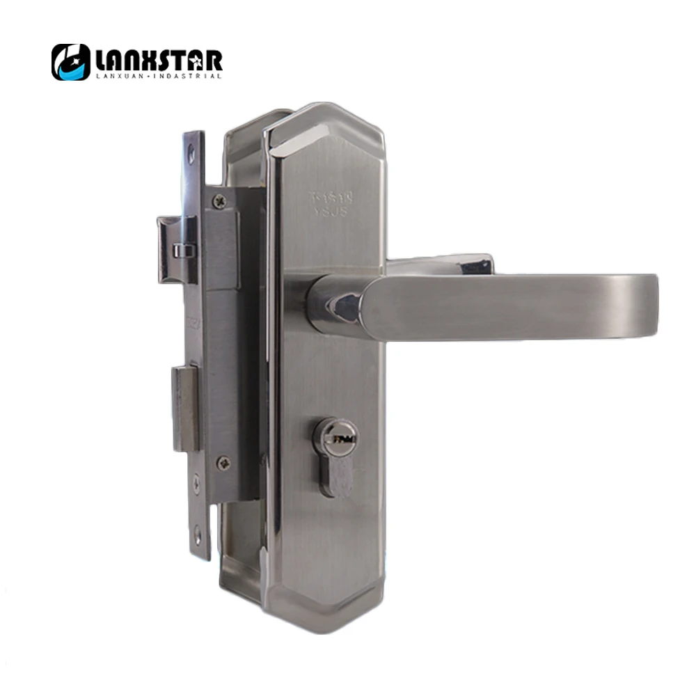 

High Quality 304 Stainless Steel Interior Door Handle-lock Living-room 50mm Pitch Row Anti Card Handle Lock